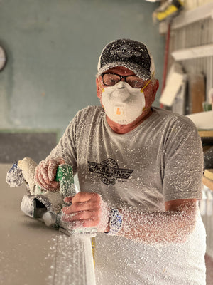 Steve Walden Shaping Surfboard at Walden Surfboards in Ventura, CA