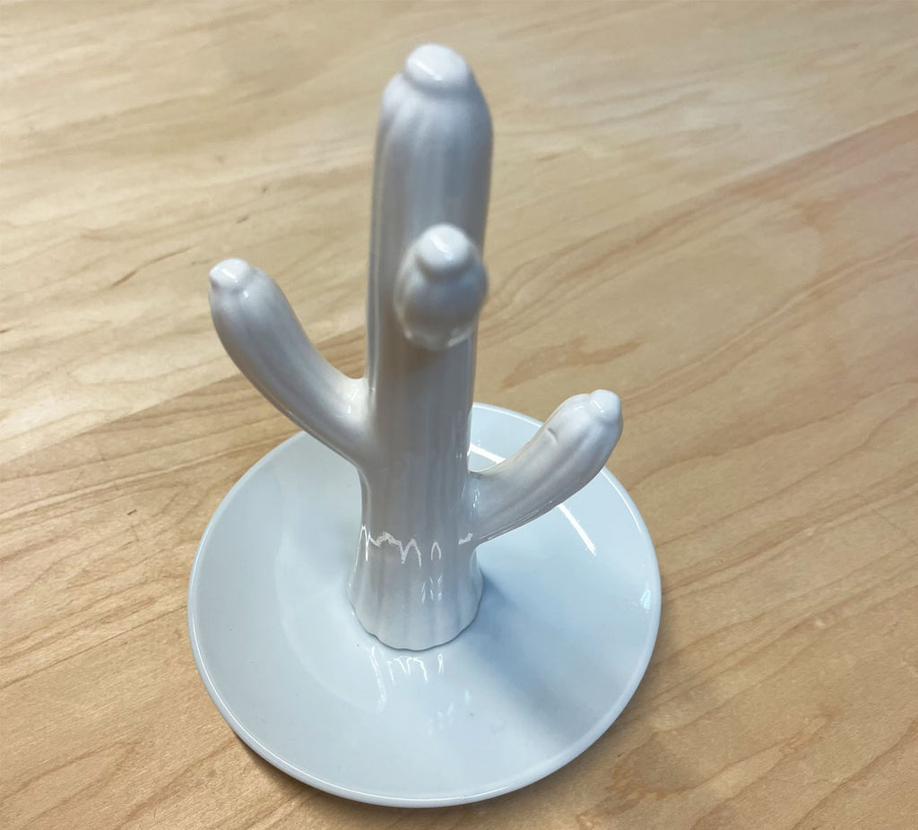 White cactus ring holder